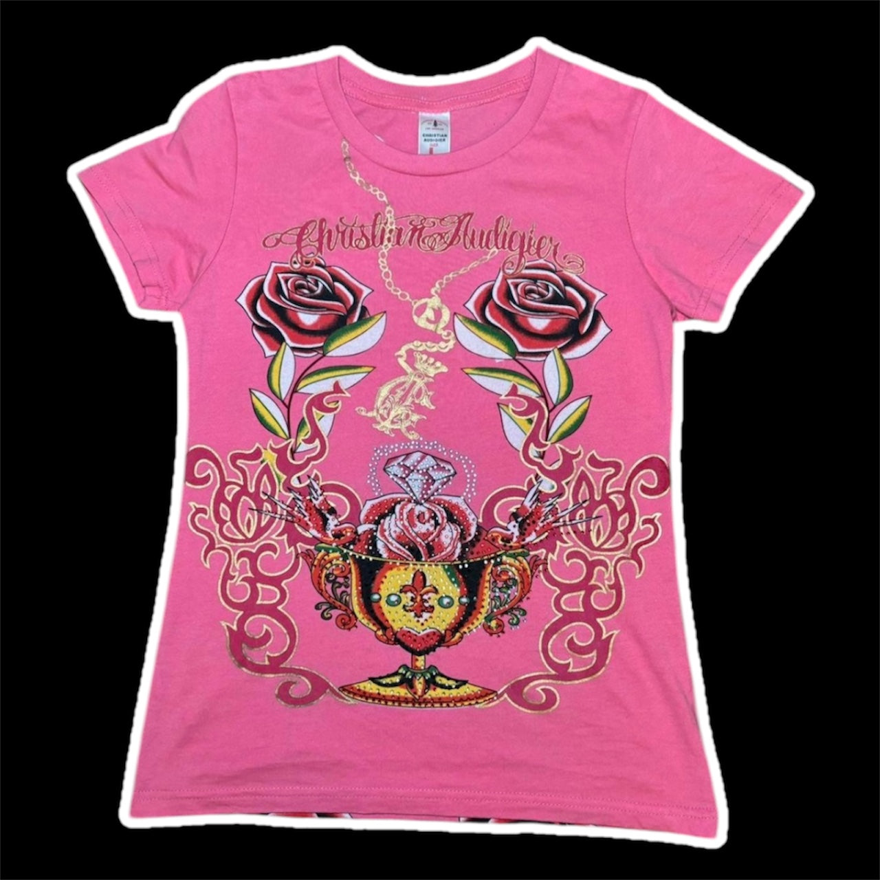 Vintage Y2k Christian Audigier Graphic Baby Tee