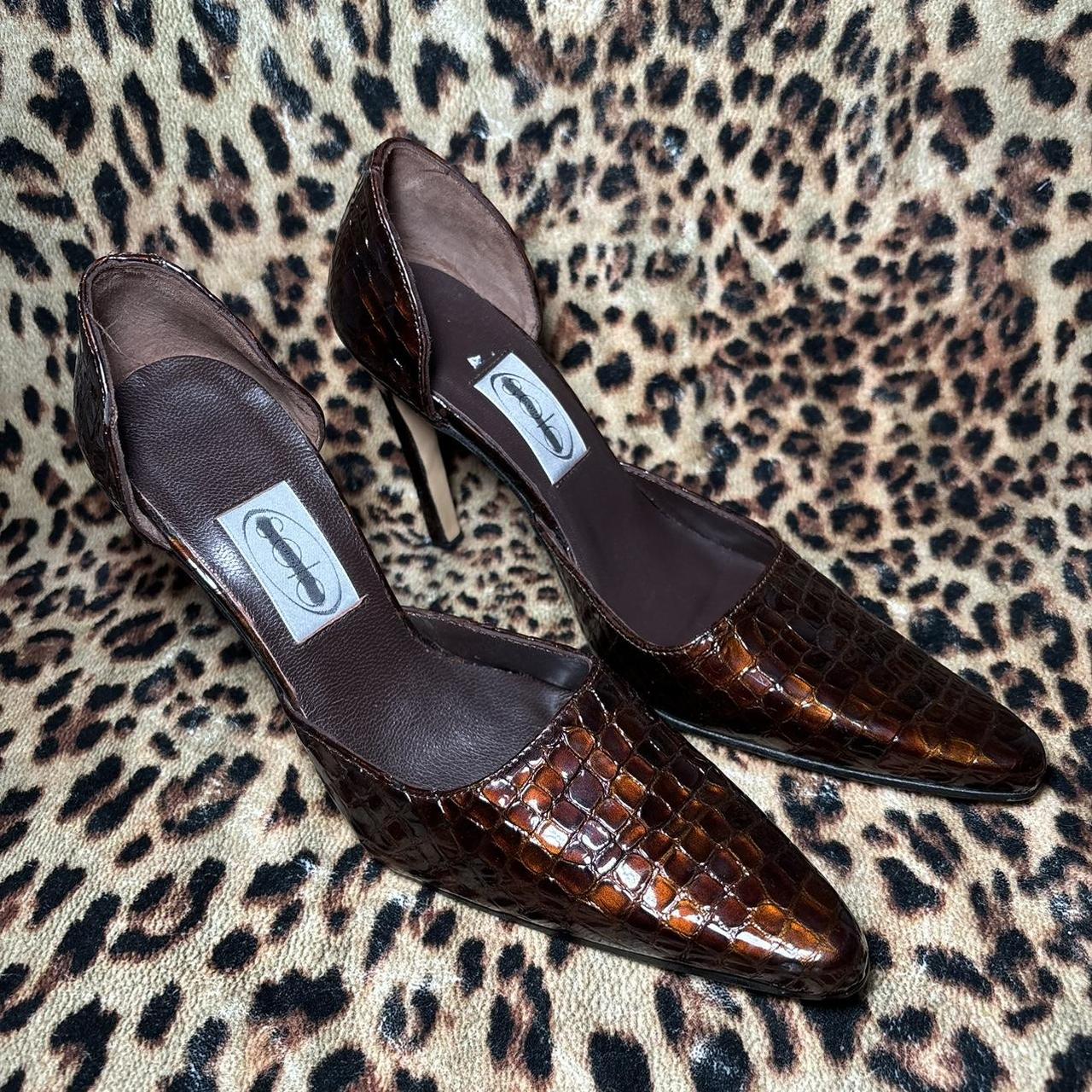 Vintage Y2K Brown Leather Snakeskin Heels from Solo