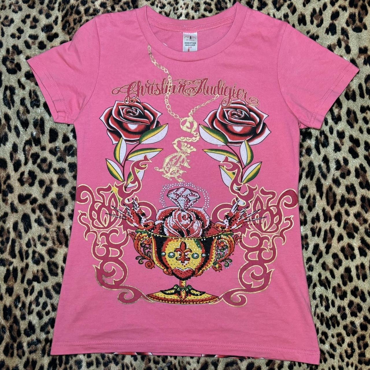 Vintage Y2k Christian Audigier Graphic Baby Tee