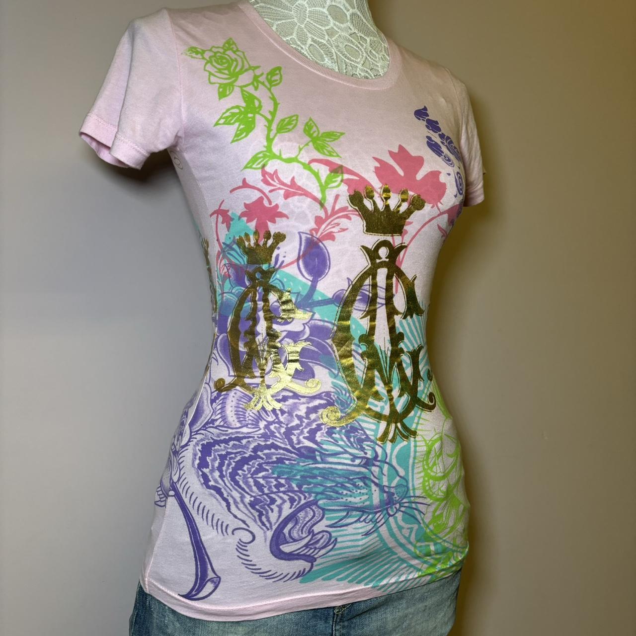 Vintage Y2k Christian Audigier graphic baby tee