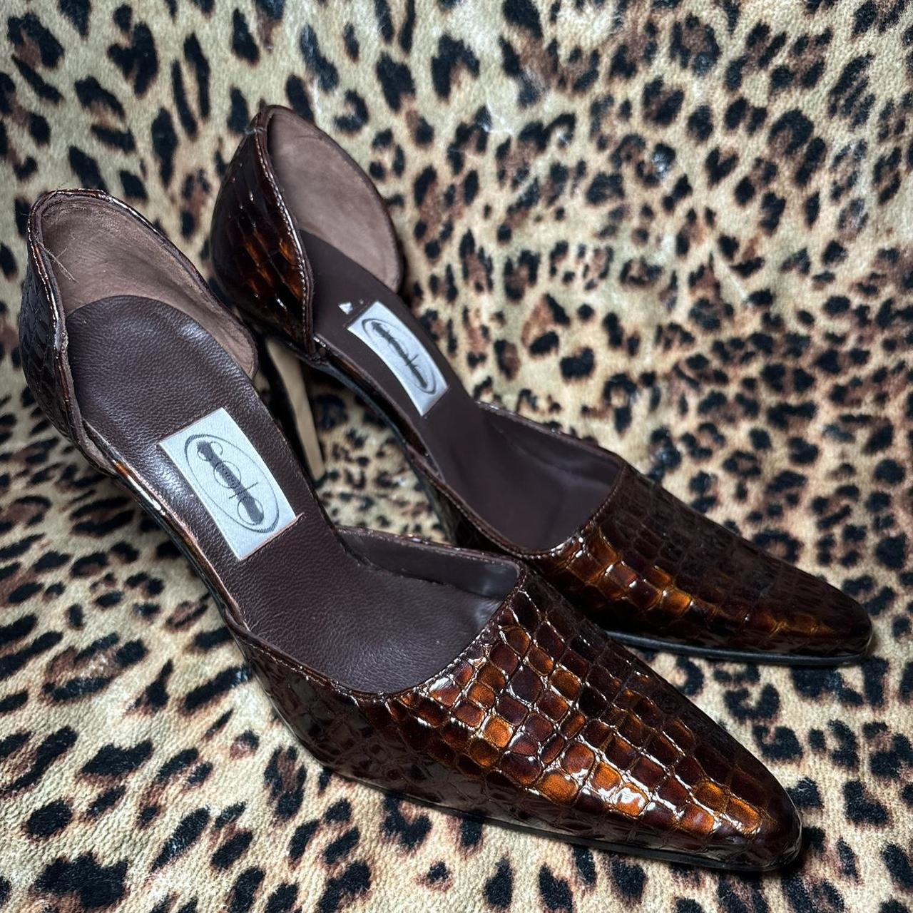 Vintage Y2K Brown Leather Snakeskin Heels from Solo