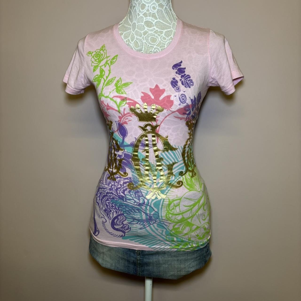 Vintage Y2k Christian Audigier graphic baby tee