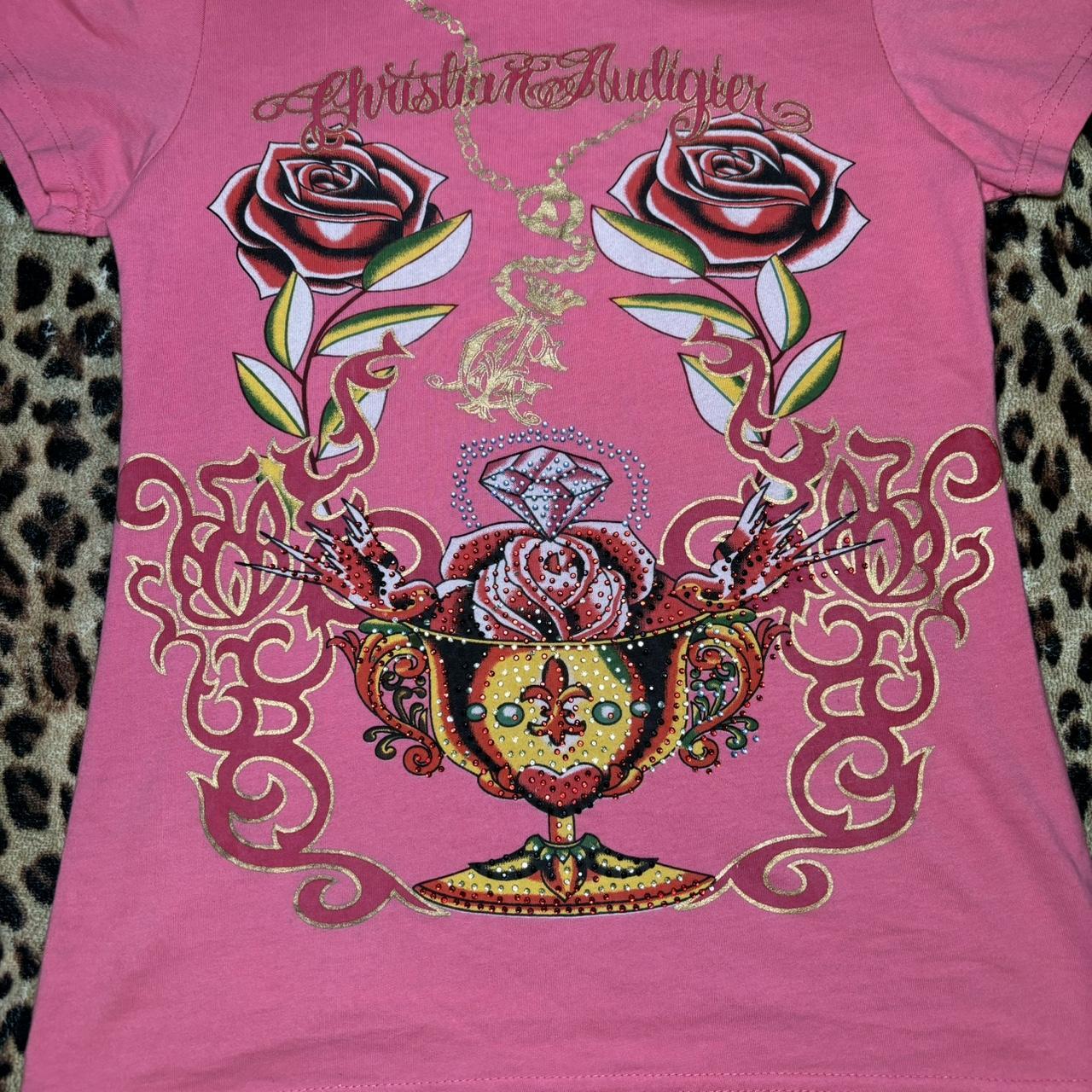Vintage Y2k Christian Audigier Graphic Baby Tee