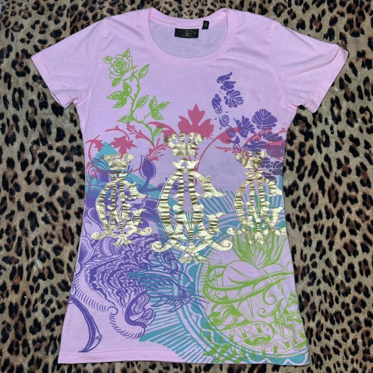 Vintage Y2k Christian Audigier graphic baby tee