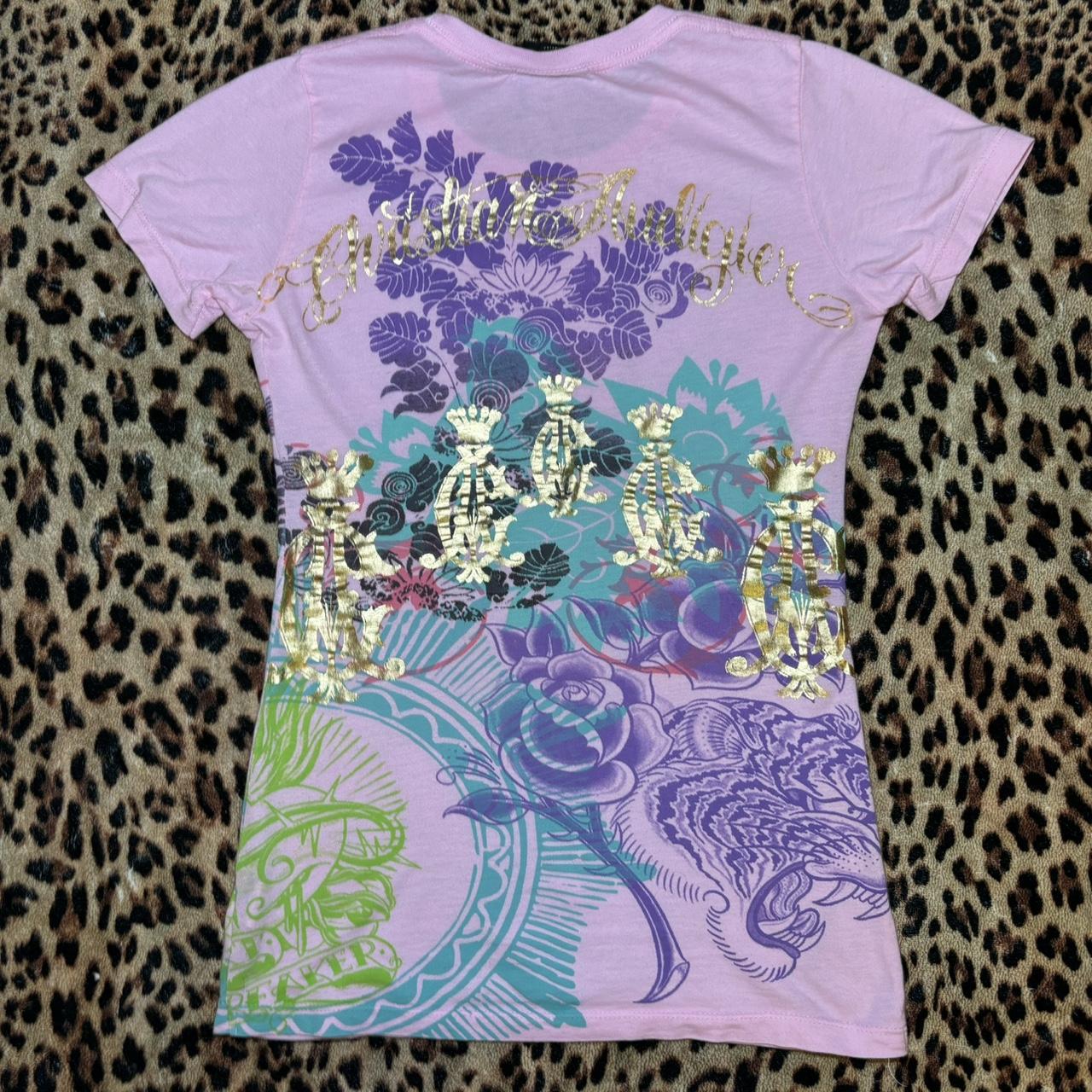 Vintage Y2k Christian Audigier graphic baby tee