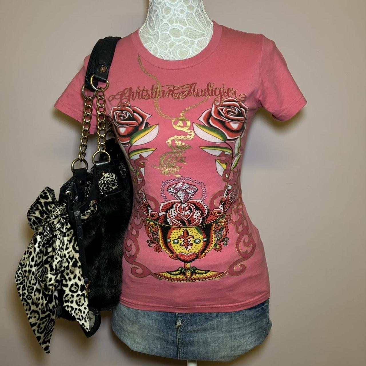 Vintage Y2k Christian Audigier Graphic Baby Tee