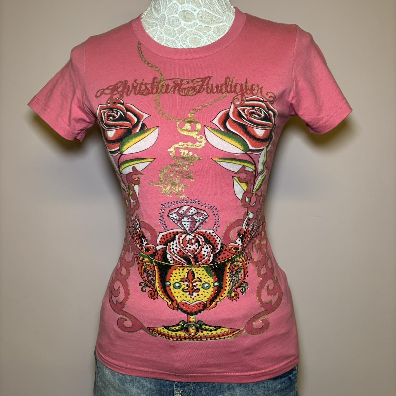 Vintage Y2k Christian Audigier Graphic Baby Tee