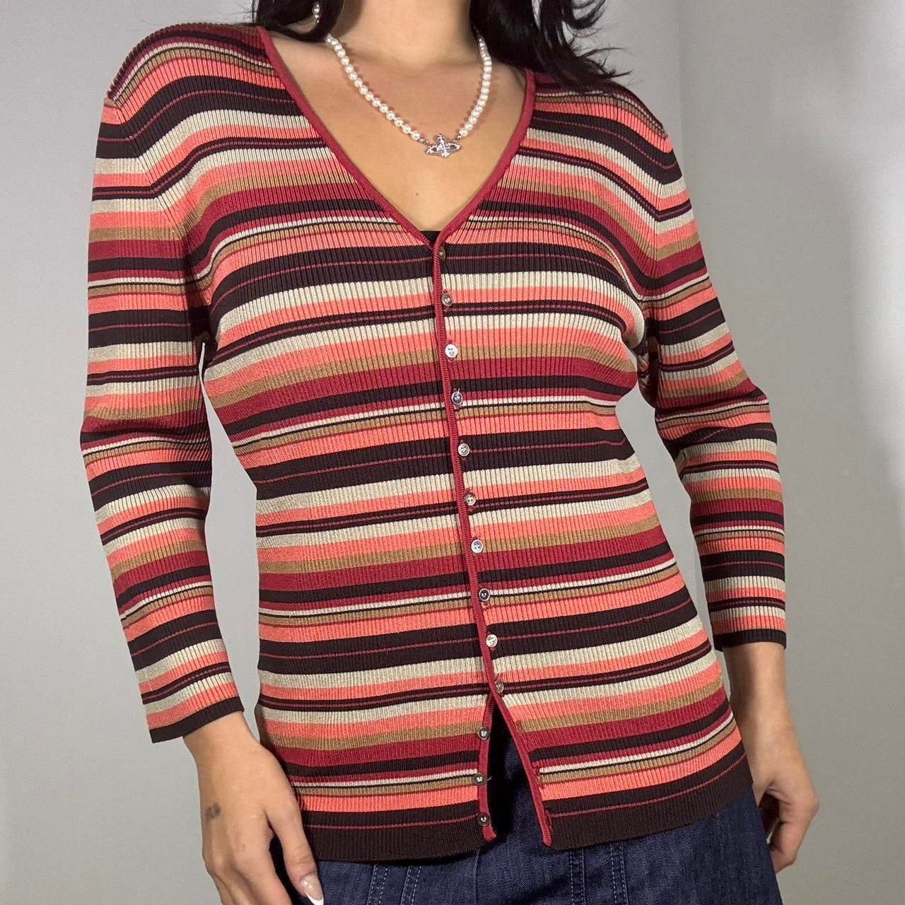 Vintage 1990s Striped V-Neck Cardigan