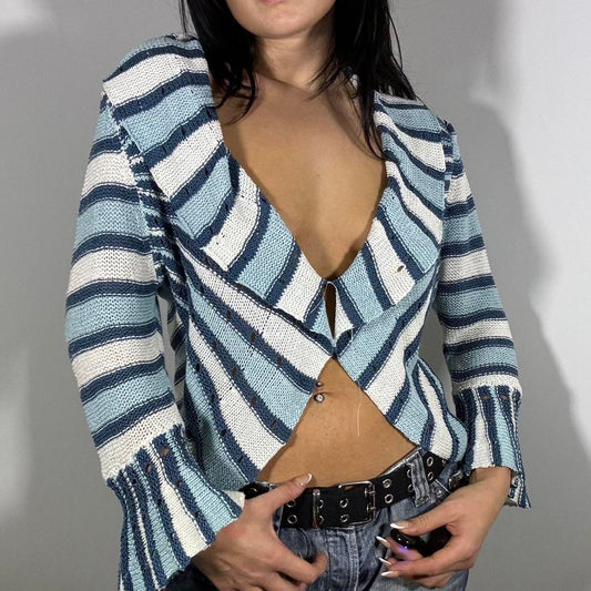 1990s Vintage Striped Crochet Cardigan