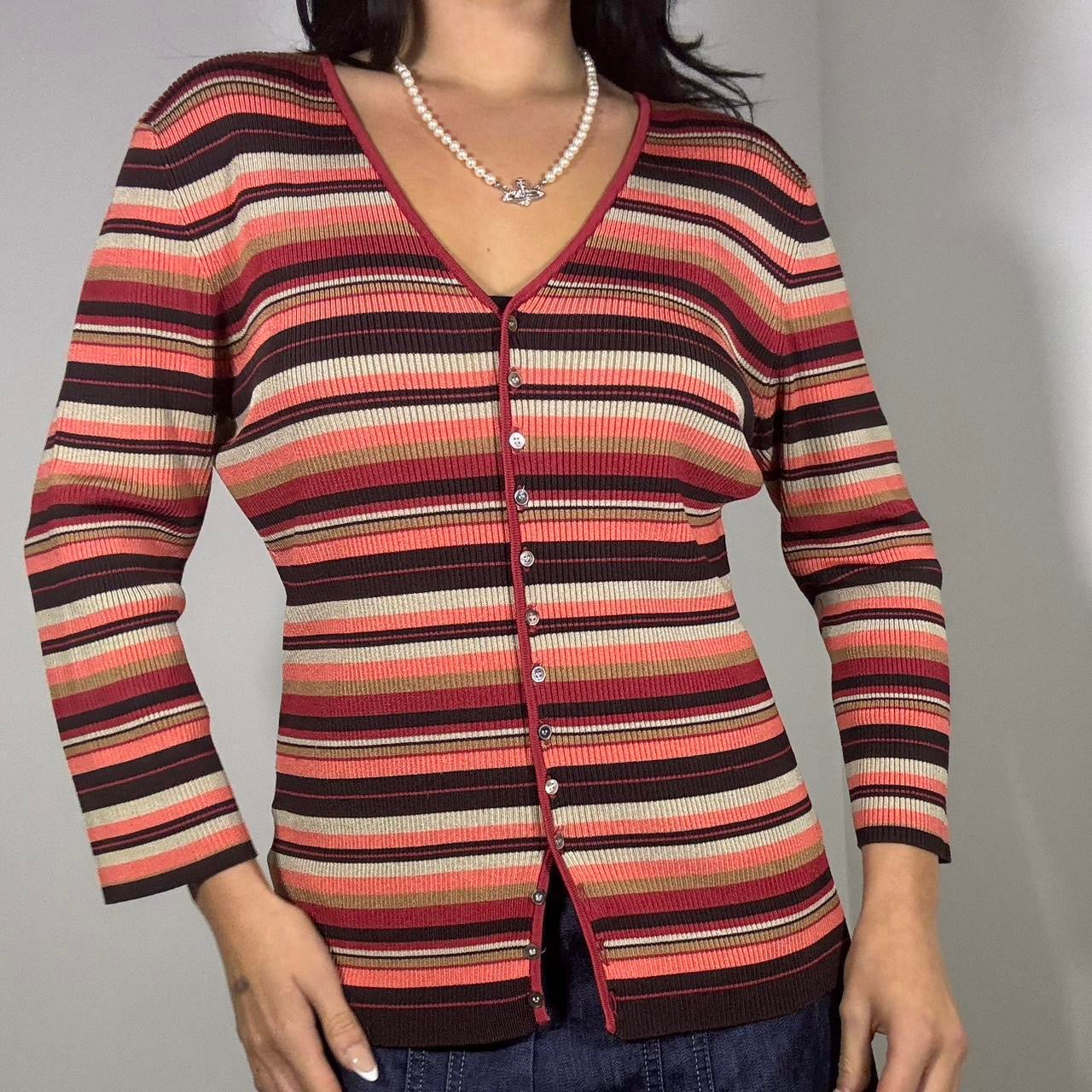 Vintage 1990s Striped V-Neck Cardigan