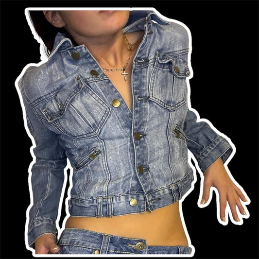 Vintage y2k denim jacket by Crafted