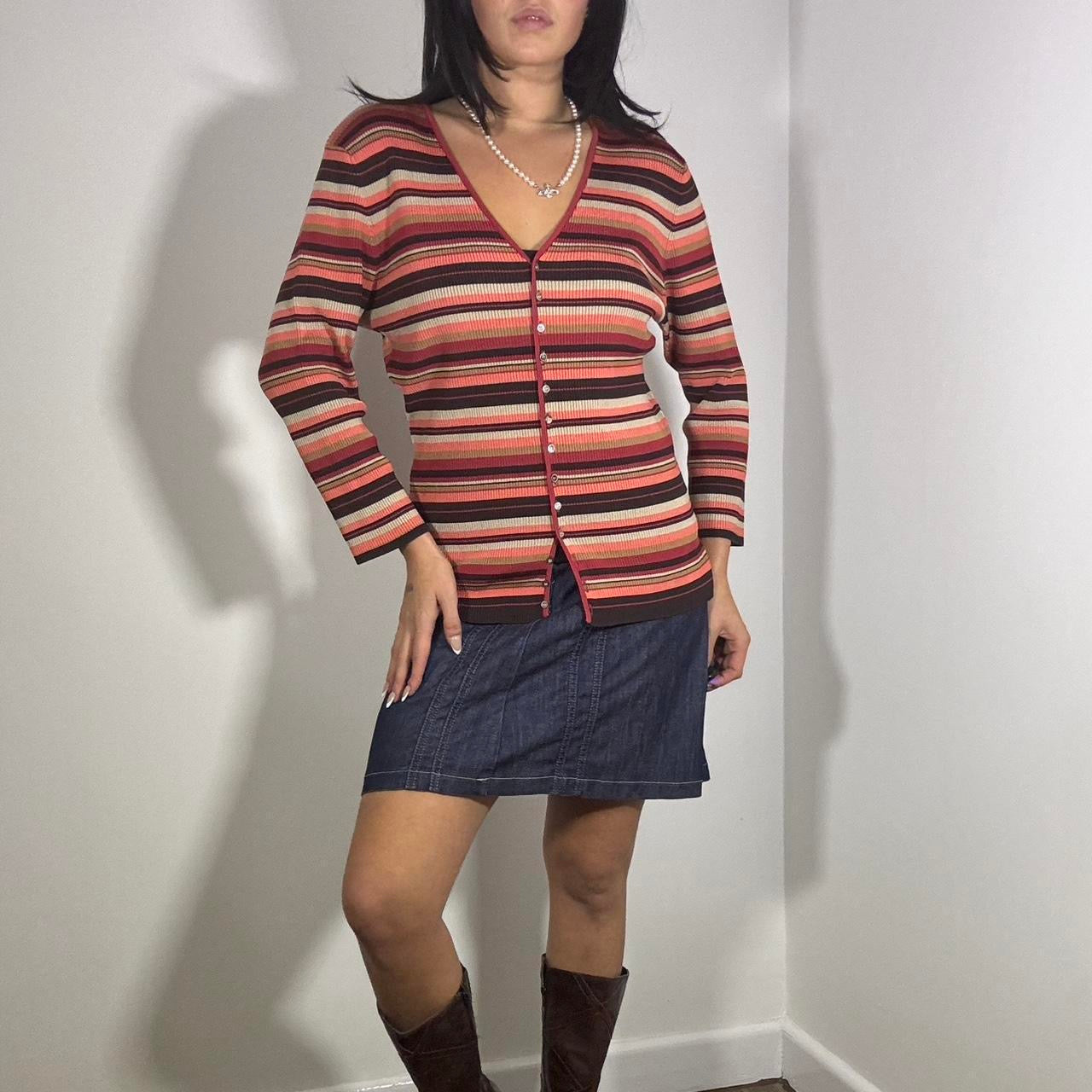 Vintage 1990s Striped V-Neck Cardigan