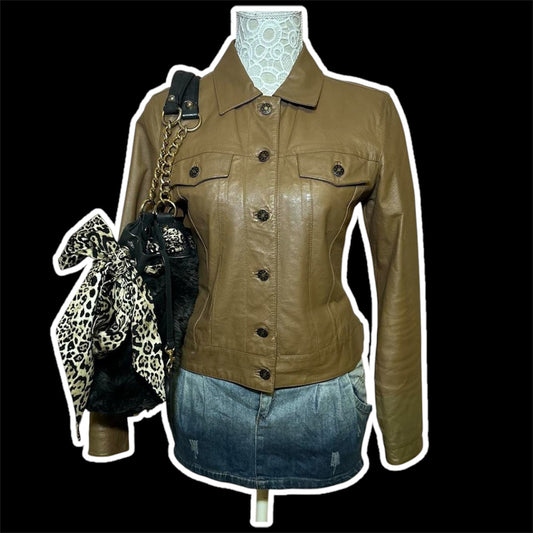 Vintage y2k brown leather jacket by For Women